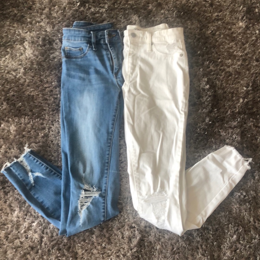 Two pairs of universal thread high rise distressed skinny jeans